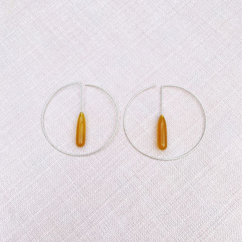 cirkeløreringe, sølv, gul, agat