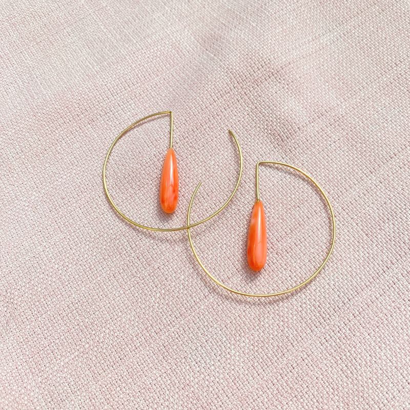 cirkel, øreringe, guld, koral