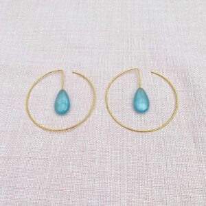 cirkel, øreringe, forgyldt, sølv, store, akvamariner