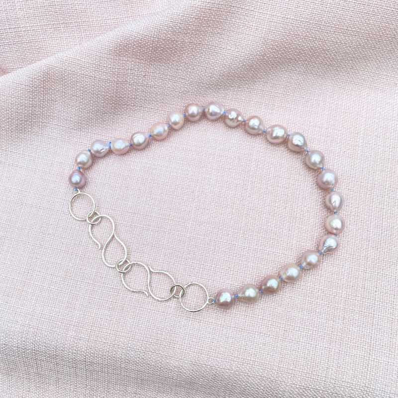 halskæde, lyserøde, ferskvandsperler