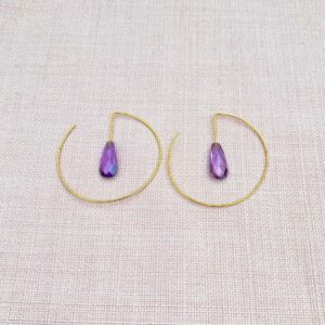 små, cirkel, øreringe, forgyldt, sølv, ametyst