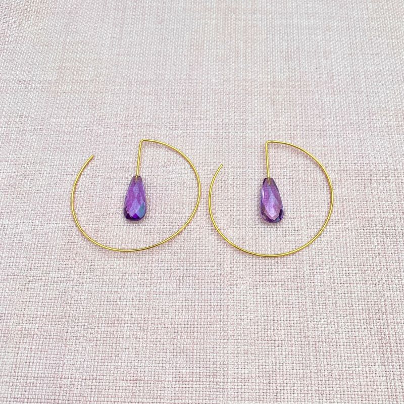 små, cirkel, øreringe, forgyldt, sølv, ametyst